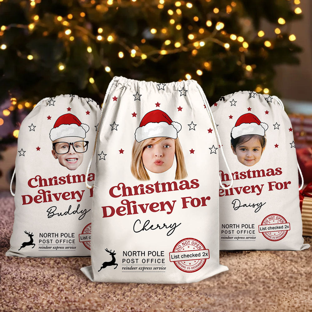 Personalized Santa Sack - Christmas Gift For Family - Upload Face Photo With Santa Hat