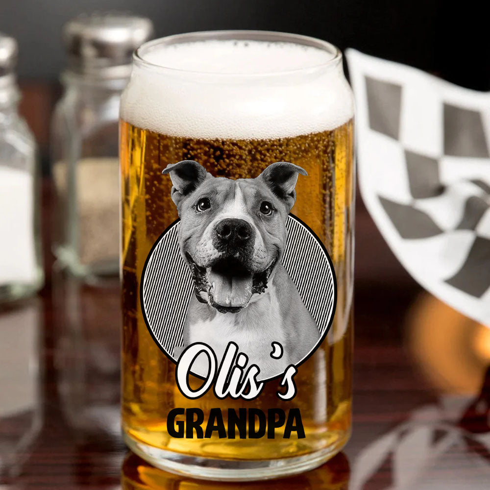 Custom Pet's Human Photo Beer Glass Can, Pet Lover Gift