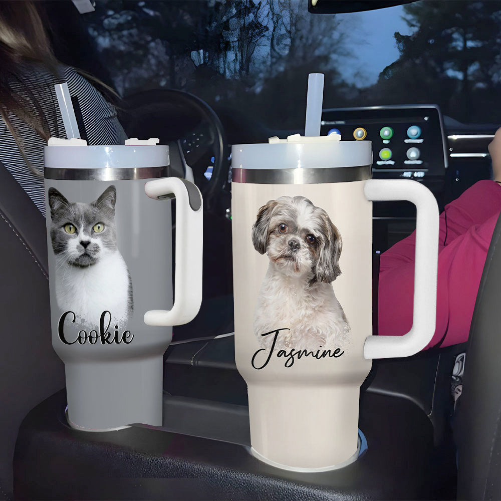 Personalized 40oz Tumbler - Gift For Pet Lovers - Dog Cat Portrait Photo