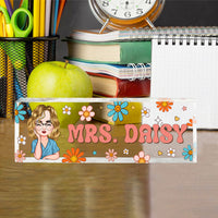 Thumbnail for Custom Flowers Retro Magic Teacher Name Acrylic Desk Name Plate, Gift For Teacher