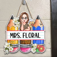 Thumbnail for Custom Teacher Name Pencils Flowers Shaped Door Sign, Gift For Teacher