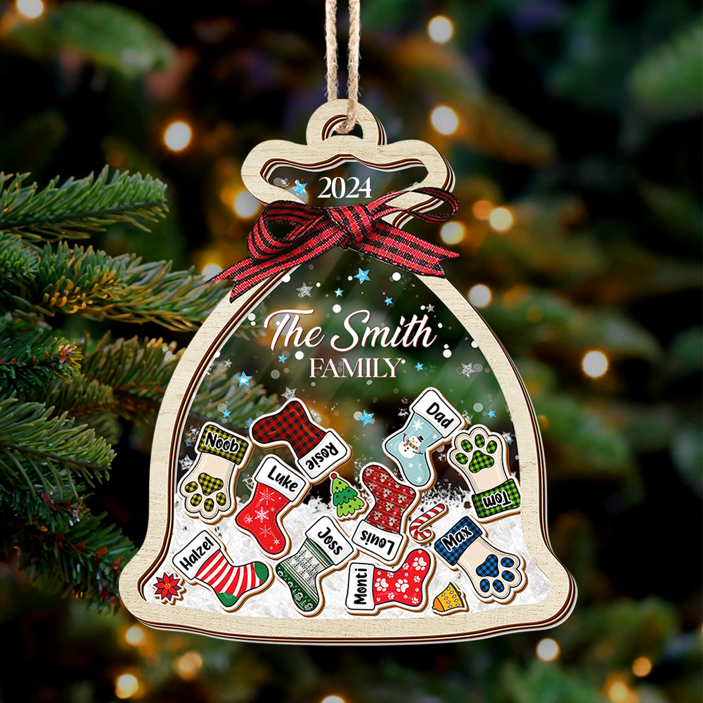 Personalized Shaker Ornament - Christmas Gift For Family - Santa Sack Ornament With Names