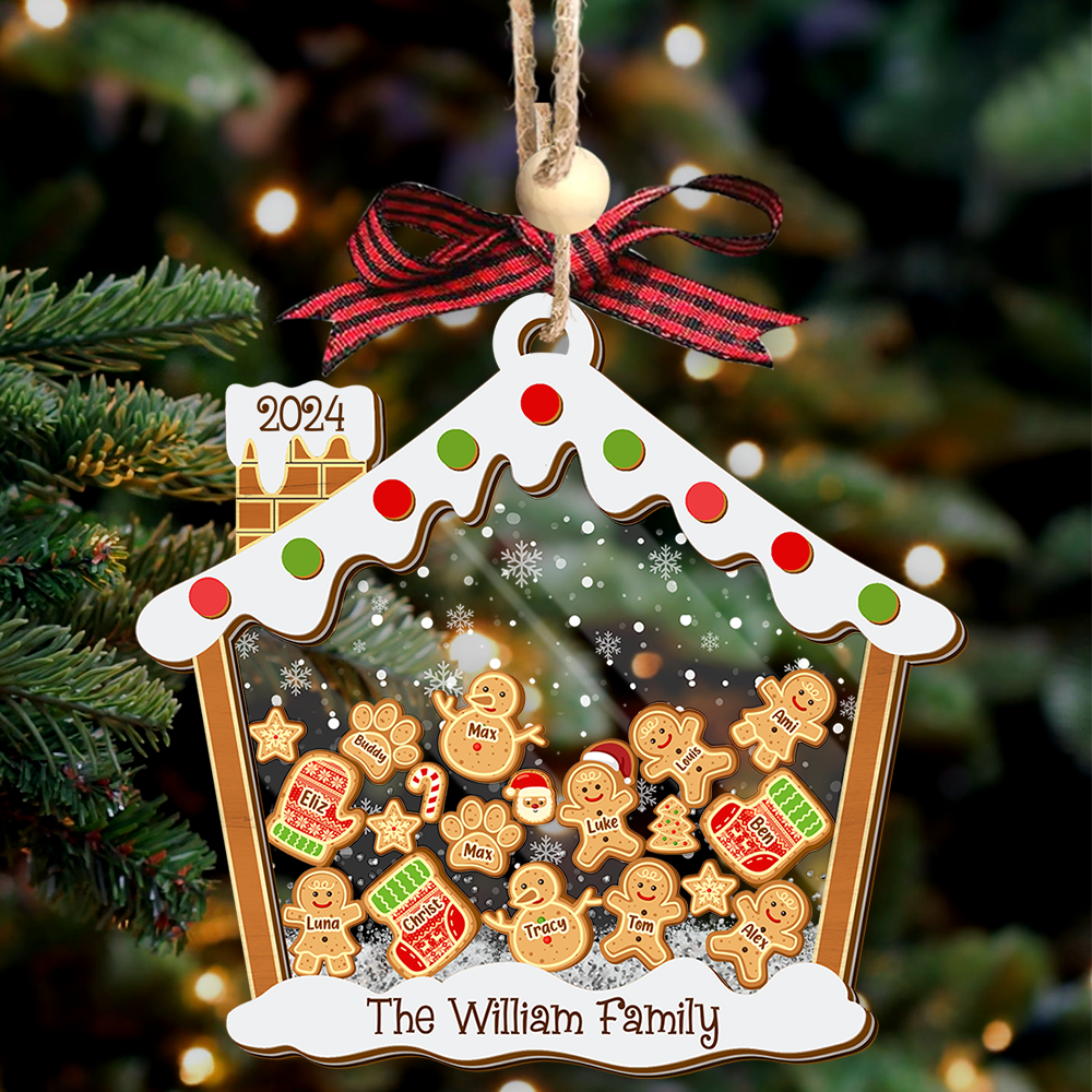 Personalized Shaker Ornament - Christmas Gift For Family - A Candy House With Gingerbreads