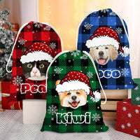 Thumbnail for Personalized Santa Sack - Christmas Gift For Pet Lovers - Plaid Pattern Face Photo