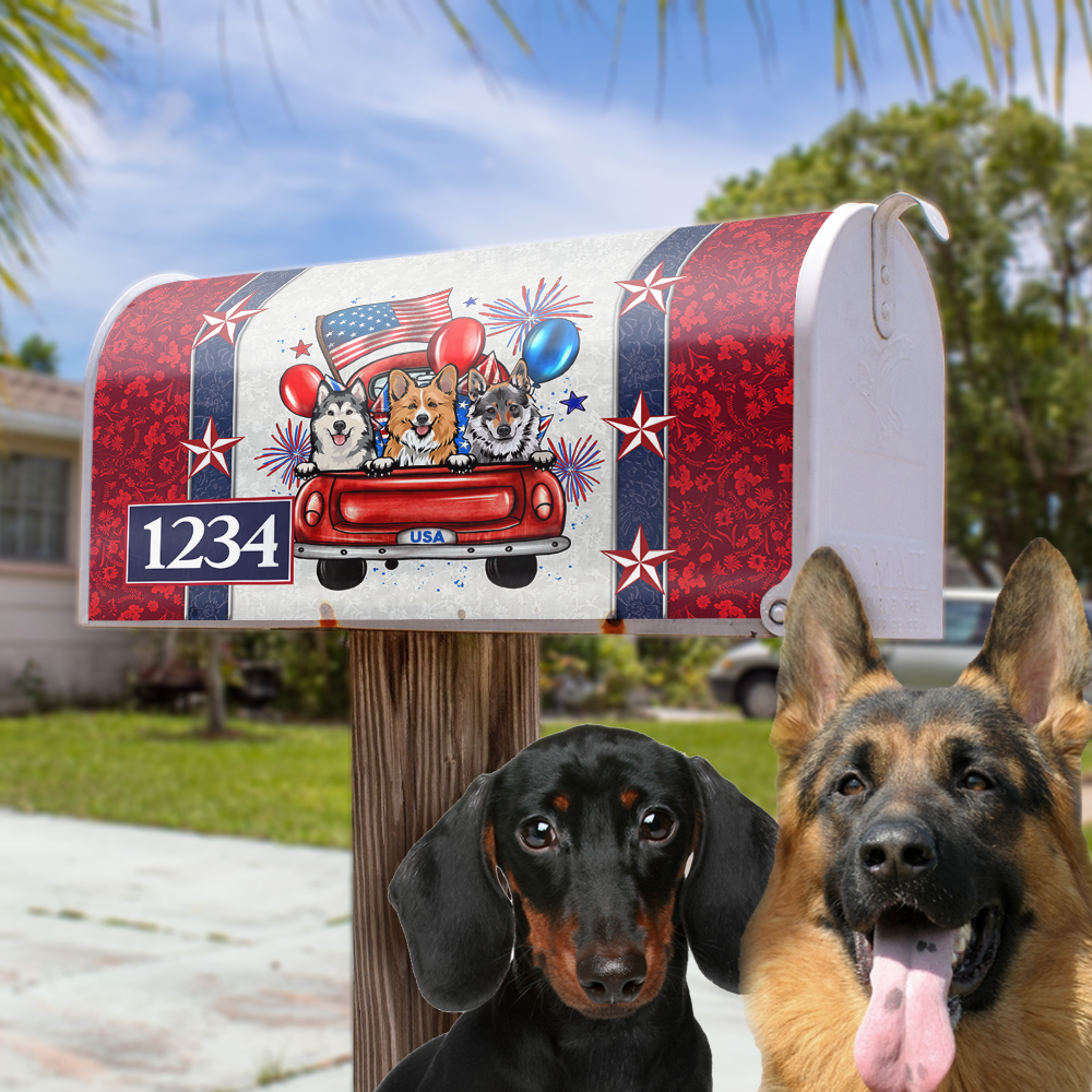 Personalized Dog Cat America Truck Mailbox Cover, Memorial Day Decoration