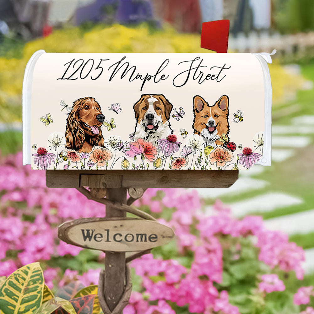 Custom Flowers Dog Cat Address Mailbox Cover, Dog Lover Gift