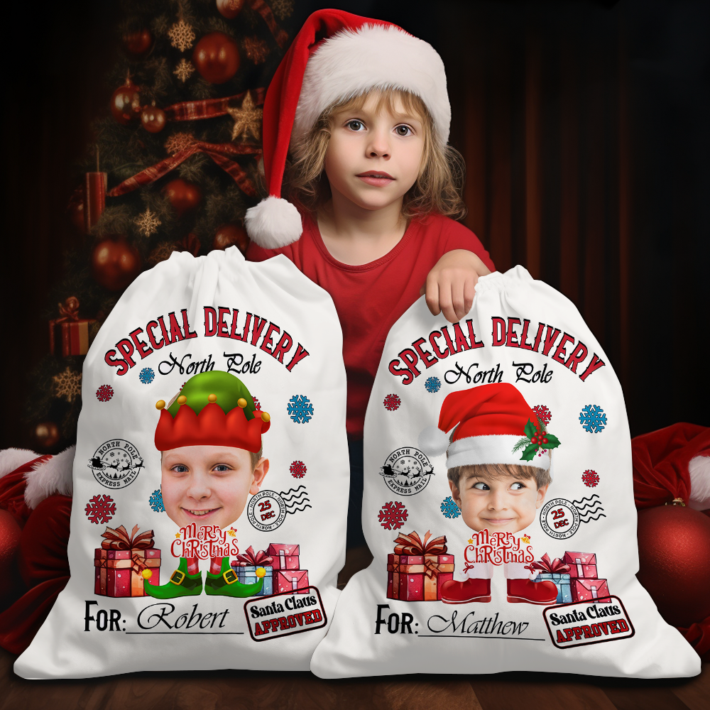 Personalized Santa Sack - Christmas Gift For Family - Face Photo Santa Costumes