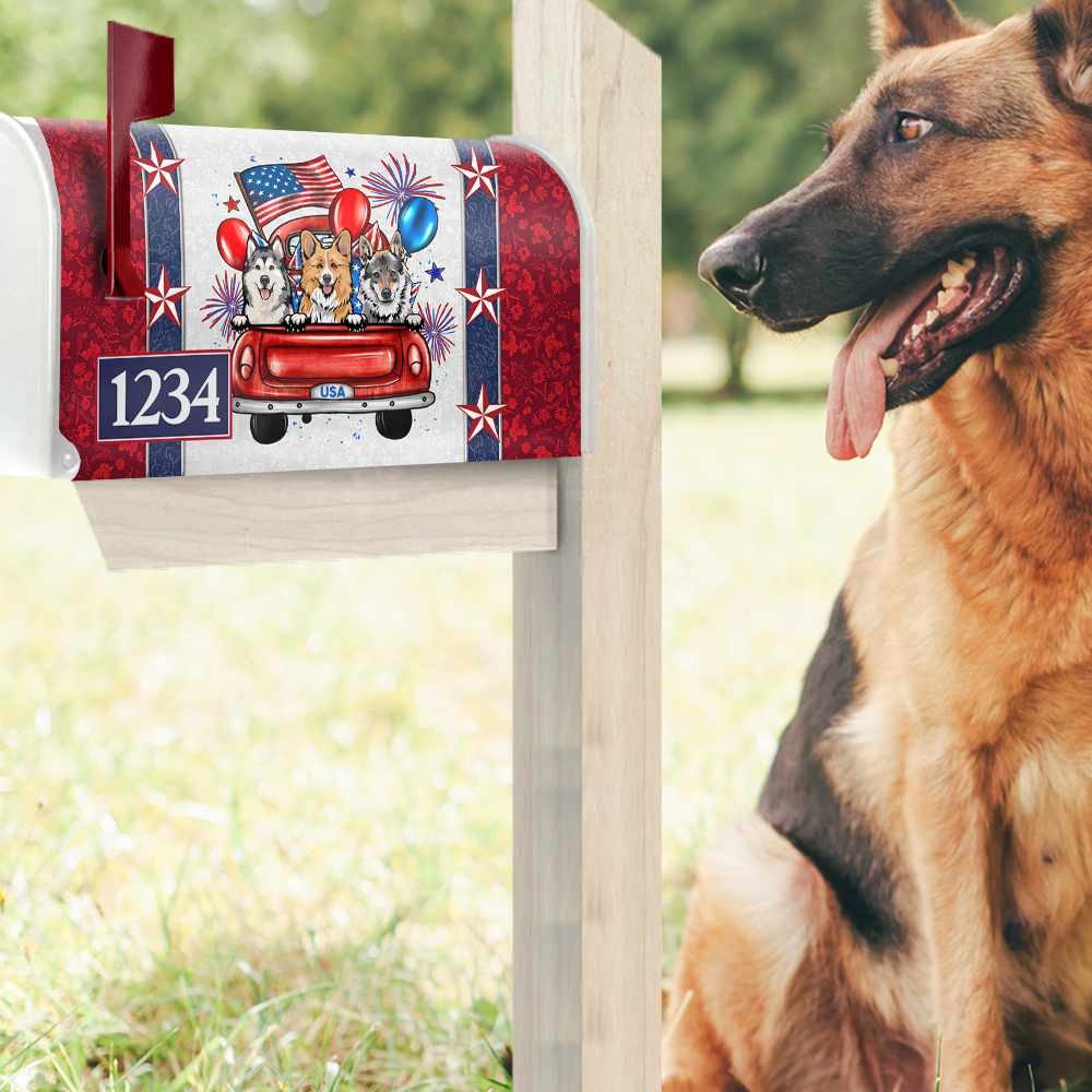 Personalized Dog Cat America Truck Mailbox Cover, Memorial Day Decoration