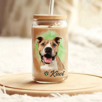 Thumbnail for Custom Dog Cat Photo Portraits With Paws Glass Can With Lid & Straw, Pet Lover Gift