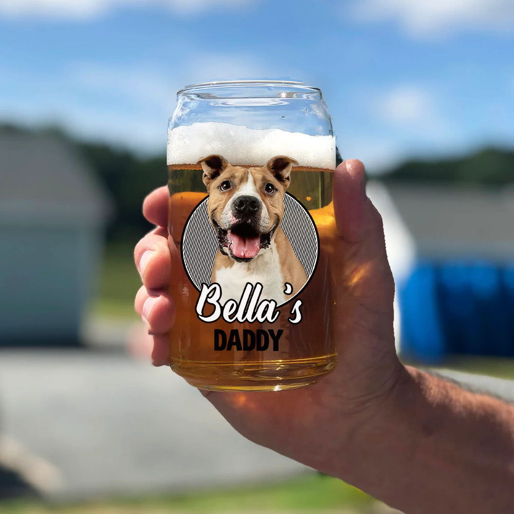 Custom Pet's Human Photo Beer Glass Can, Pet Lover Gift