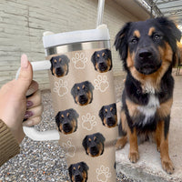 Thumbnail for Personalized 40 oz Tumbler With Handle and Straw Lid - Gift For Pet Lovers - Dog Cat Face Photo Retro Style