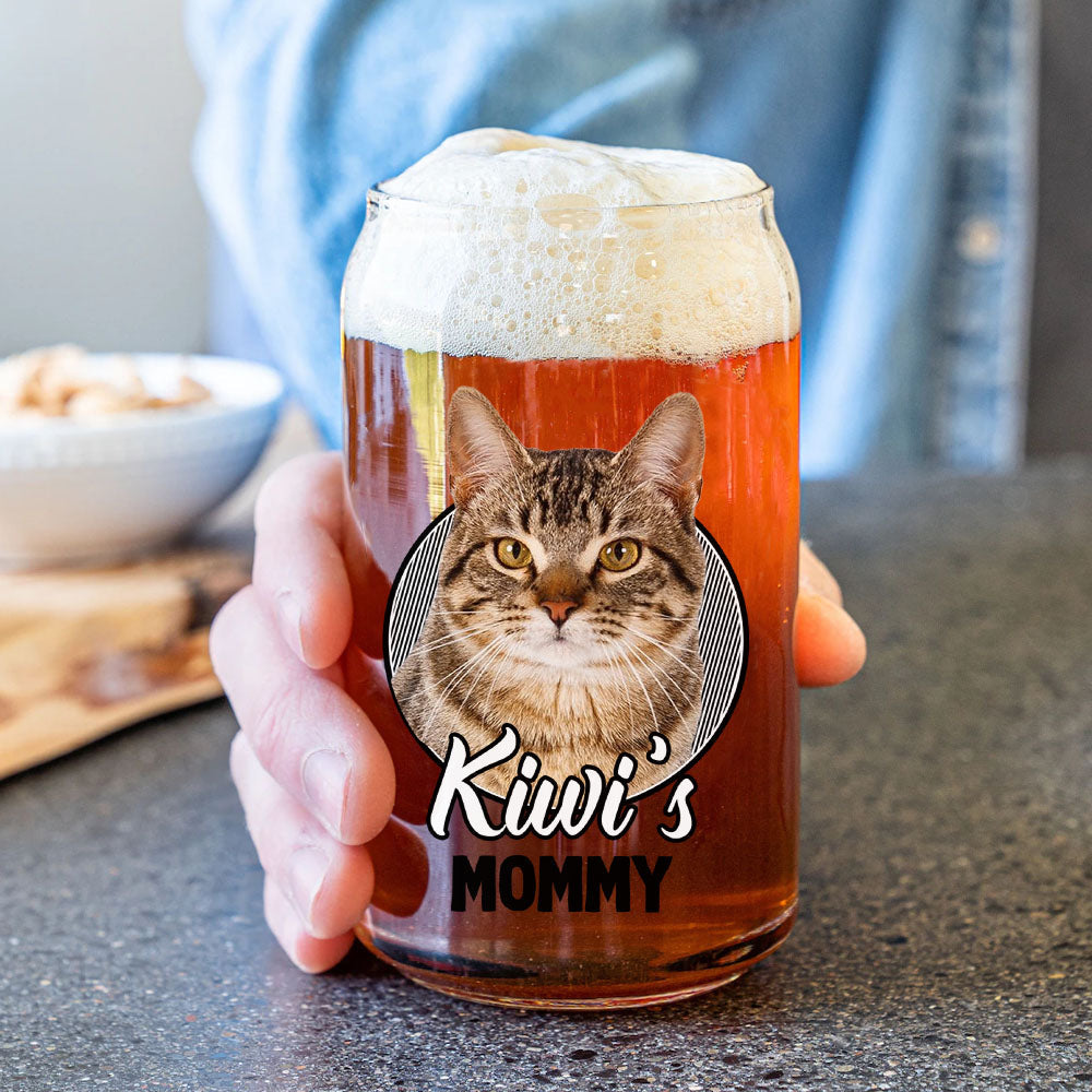 Custom Pet's Human Photo Beer Glass Can, Pet Lover Gift