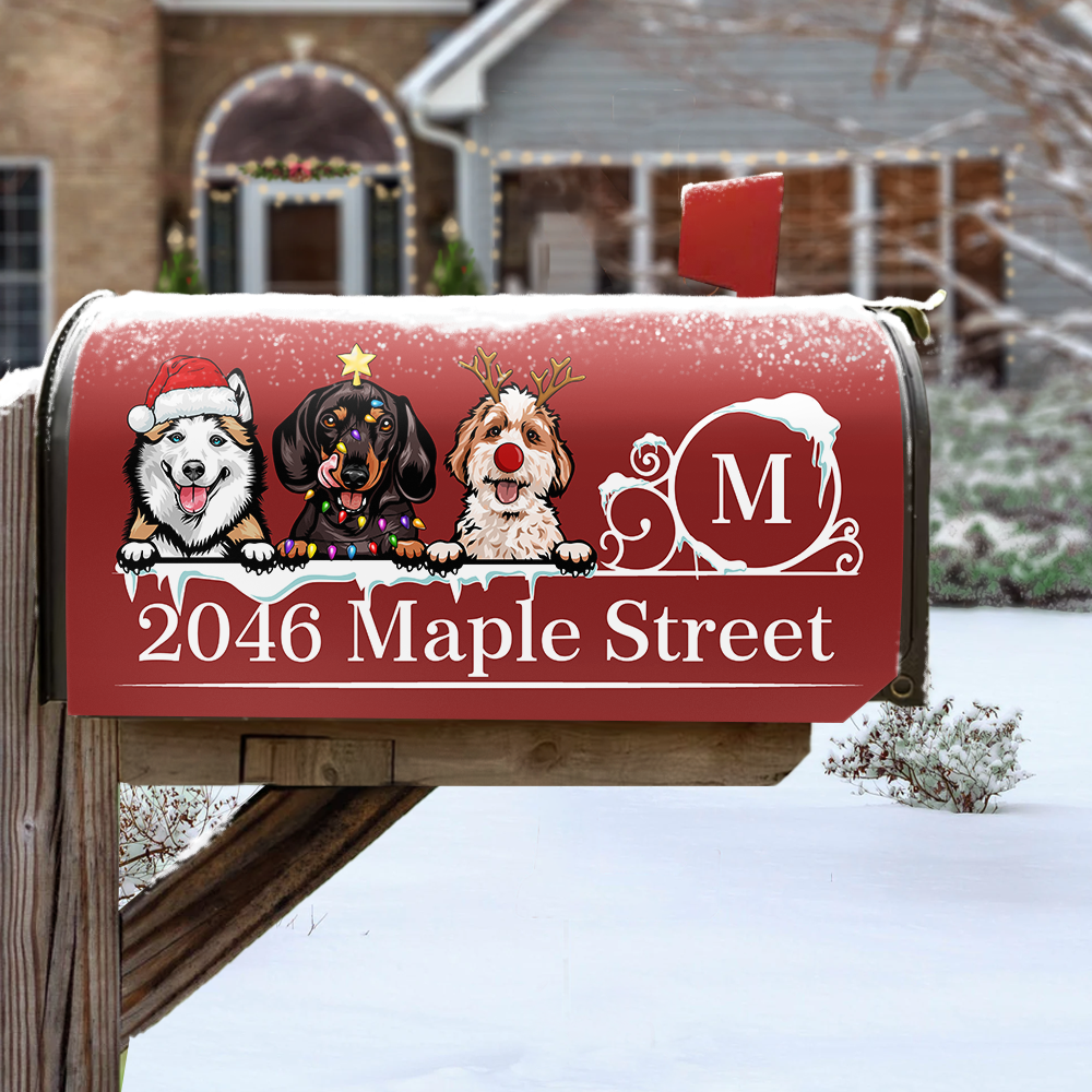 Personalized Mailbox Cover - Christmas Gift For Pet Lover - Address With Dog Cat