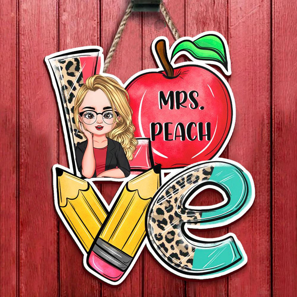 Custom Love Teacher Name Shaped Door Sign, Classroom Decorations Gift