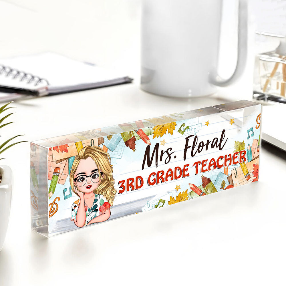 Custom Happy Teacher Name Acrylic Desk Name Plate, Gift For Teacher