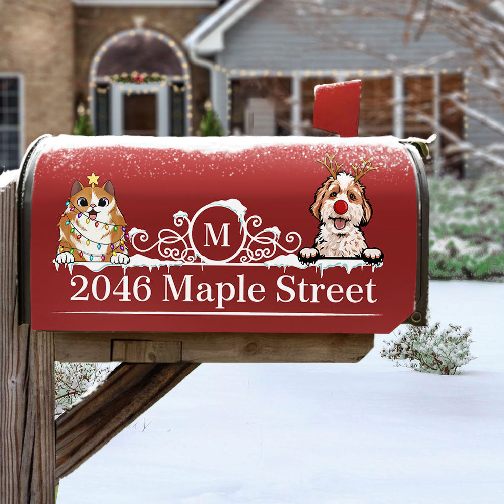 Personalized Mailbox Cover - Christmas Gift For Pet Lover - Address With Dog Cat