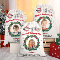 Thumbnail for Personalized Santa Sack - Christmas Gift For Family & Pet Lover - Photo With Round Wreath