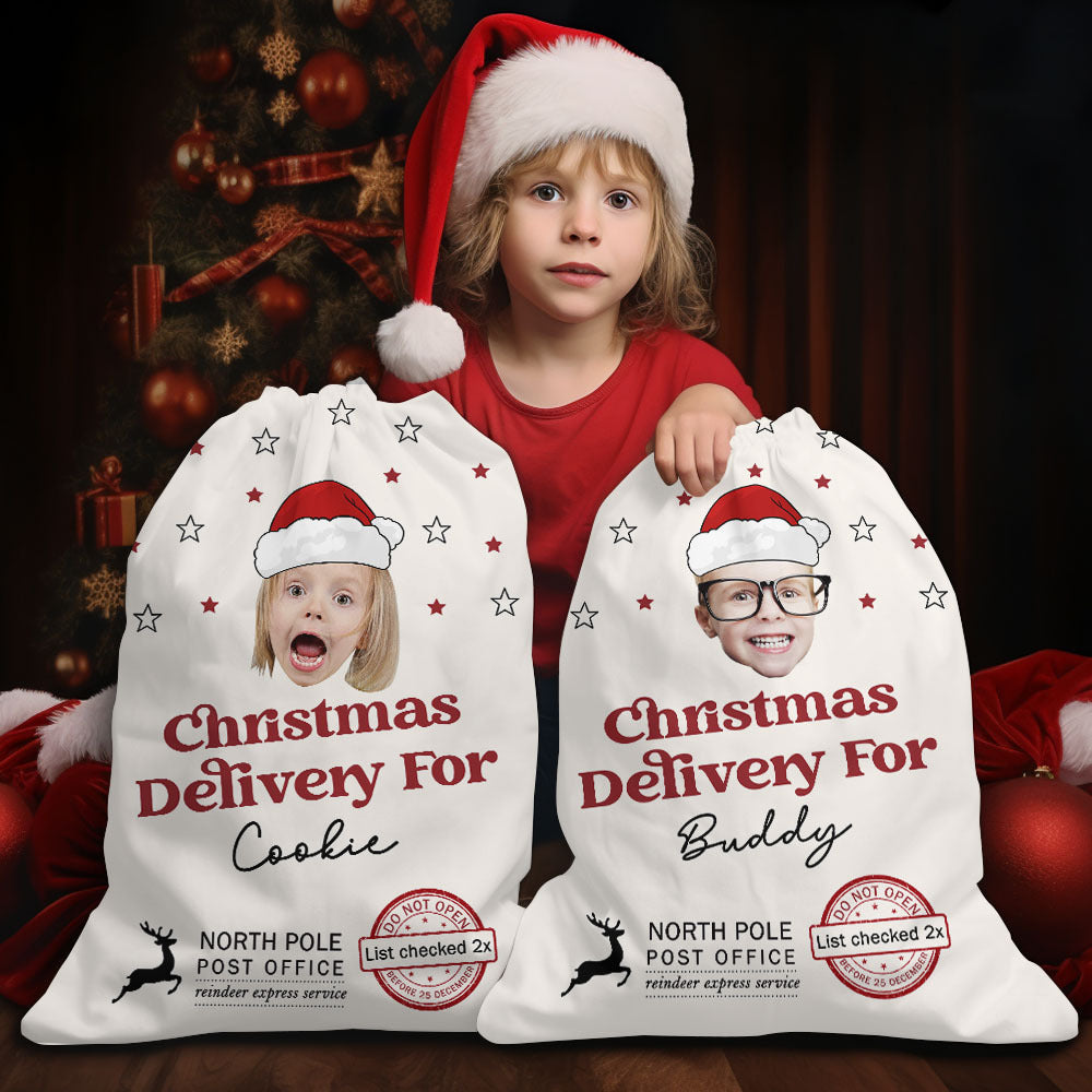 Personalized Santa Sack - Christmas Gift For Family - Upload Face Photo With Santa Hat