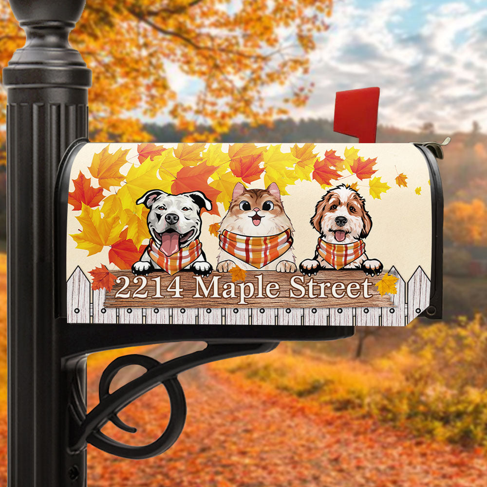 Personalized Mailbox Cover- Gift For Dog Cat Lovers- Hello Fall Maple Leaves