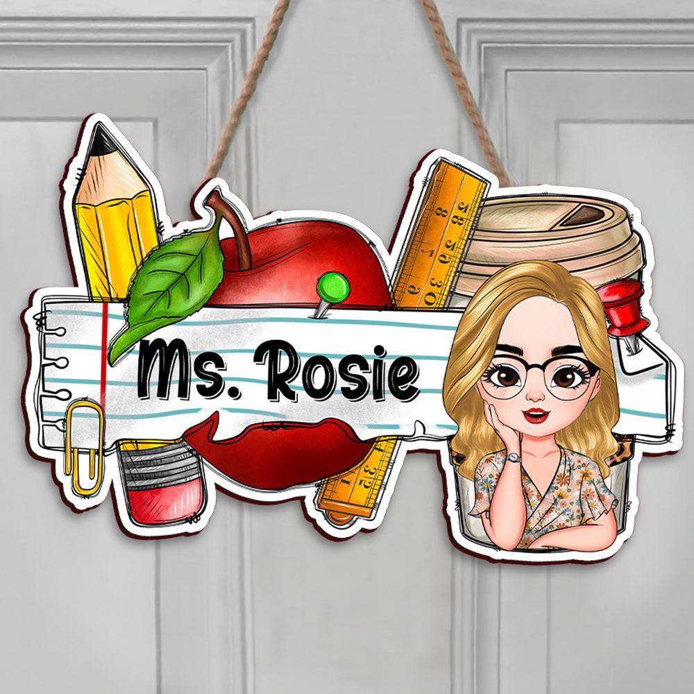 Custom Smiling Teacher Name Shaped Door Sign, Gift For Teacher