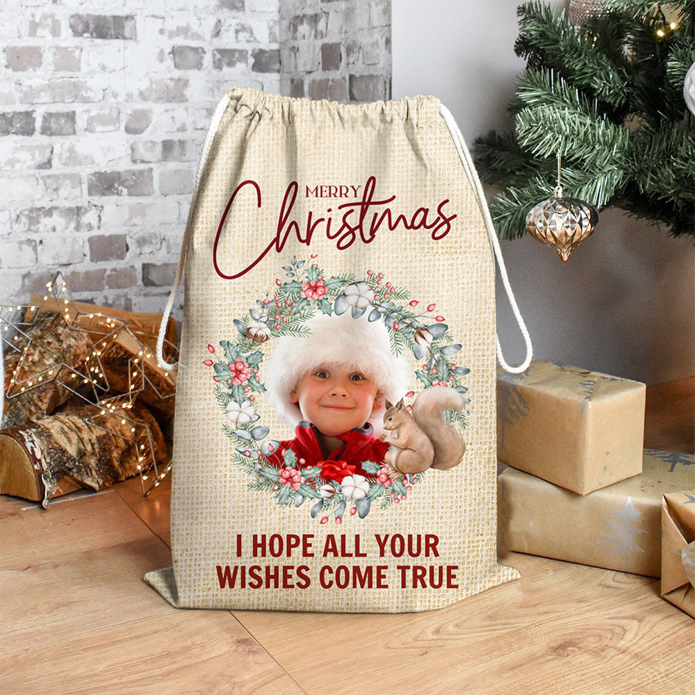 Personalized Santa Sack - Christmas Gift For Family - Christmas Wreath Family Photo