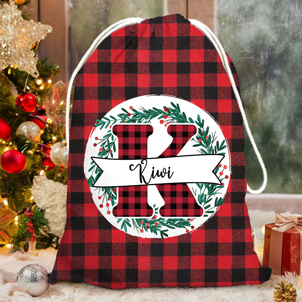 Personalized Santa Sack - Christmas Gift For Family - Buffalo Plaid With Monogram Family