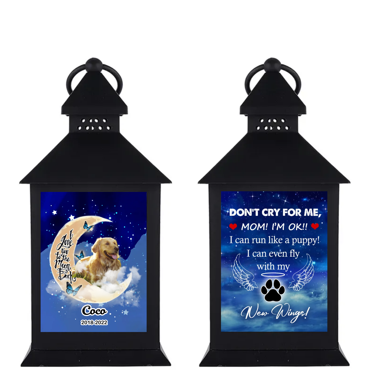 Custom Dog Photo Dont cry for me Memorial Lantern II, Pet Memorial Gift