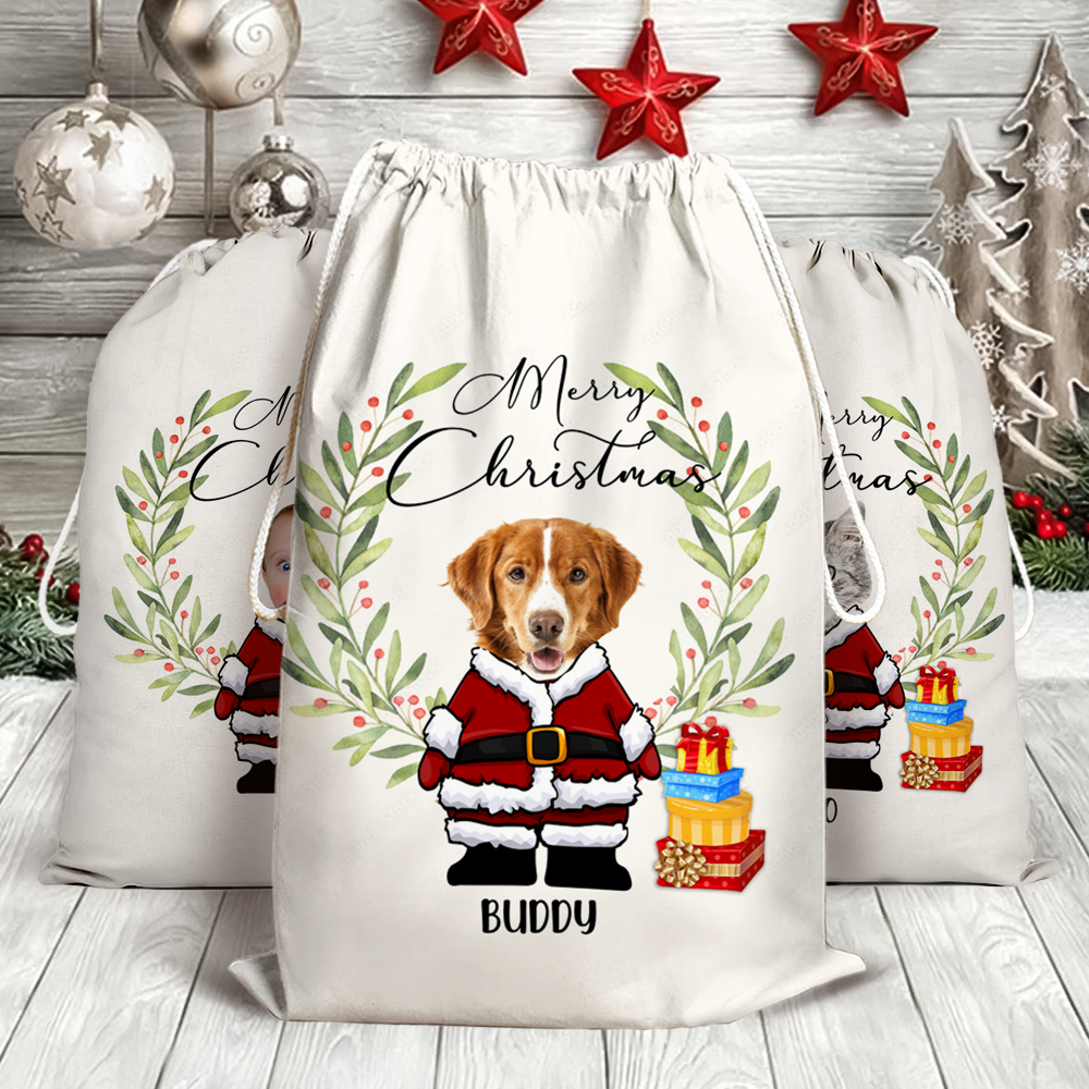 Personalised Face Photo Merry Christmas Santa Family Santa Sack