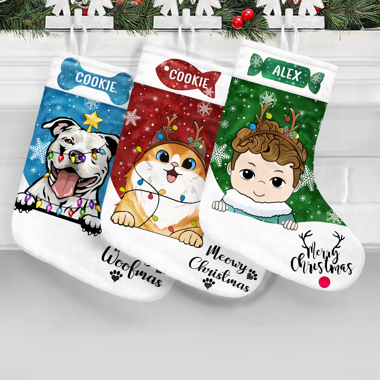 Baby Gift Merry Christmas, Meowy Catmas, Merry Woofmas Stocking Gift For Dog, Cat Lovers